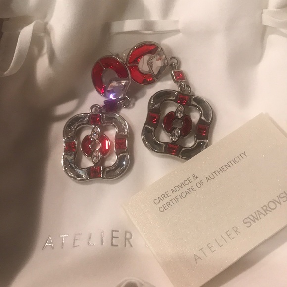 ATELIER SWAROVSKI BY JUSTIN GIUNTA ART DECO SILVER TONE RED...